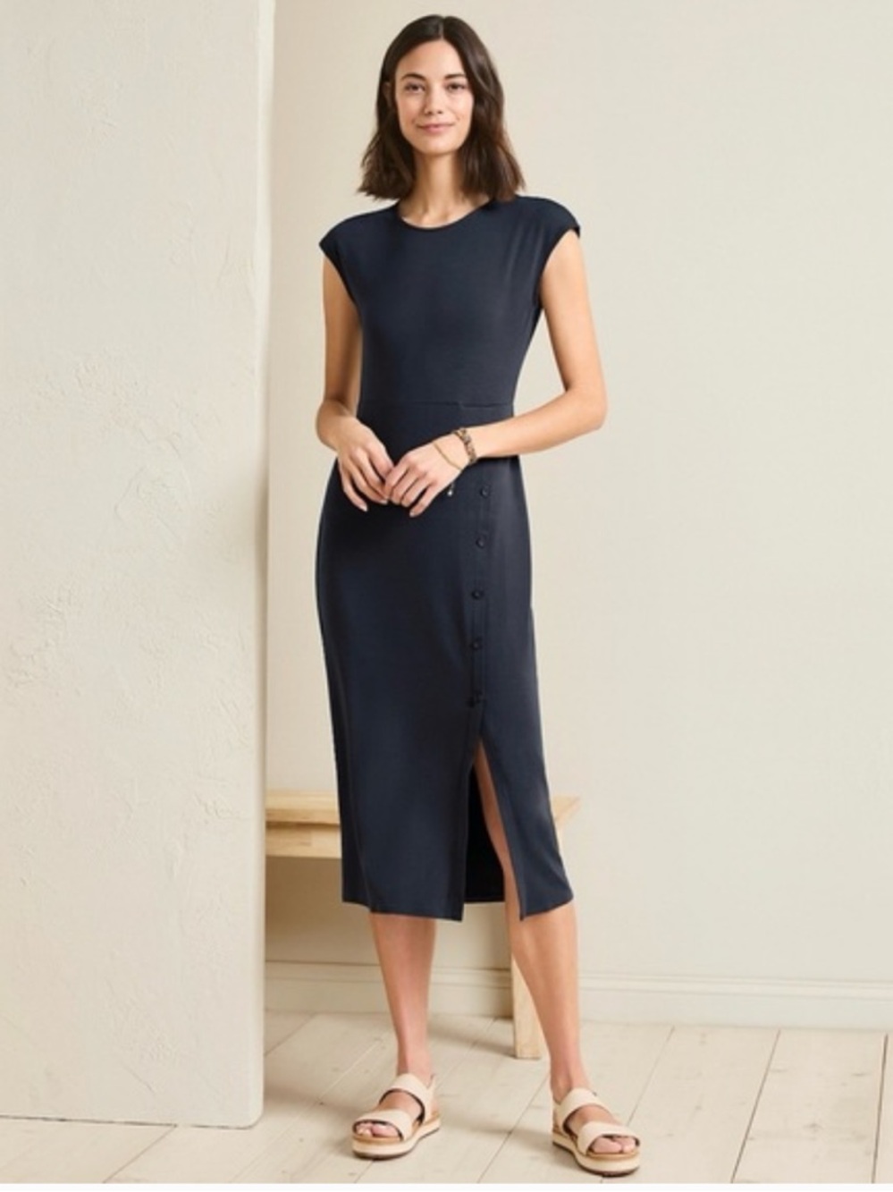 Garnet Hill Cap-Sleeve Knit Column Dress size M